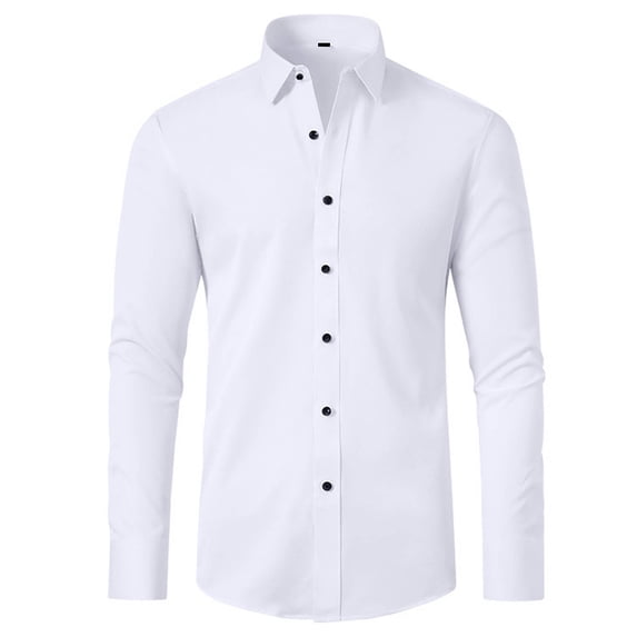 Alkepwun Mens Dress Shirts Solid Long Sleeve Formal Shirt Slim Fit Wrinkle Free Business Casual Button Down Shirts XS-3XL