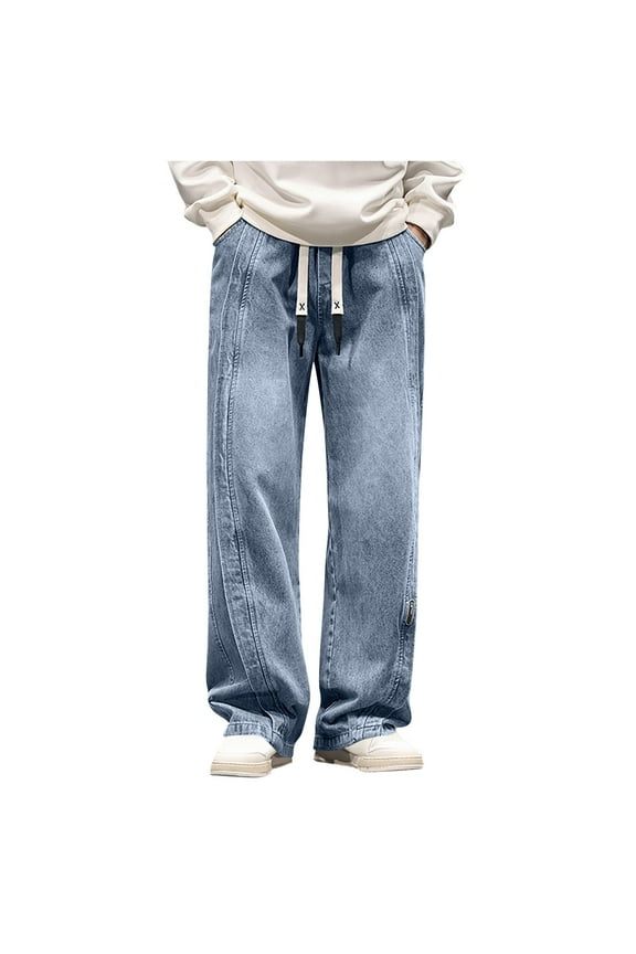 Mens Jeans Relaxed Fit Solid Color Casual Loose Fit 3D Tailored Wide Leg Jean High Waisted Comfortable Versatile Straight Leg Pants