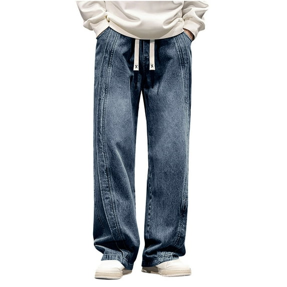 Alkepwun Mens Jeans Relaxed Fit Solid Color Casual Loose Fit 3D Tailored Wide Leg Jean High Waisted Comfortable Versatile Straight Leg Pants
