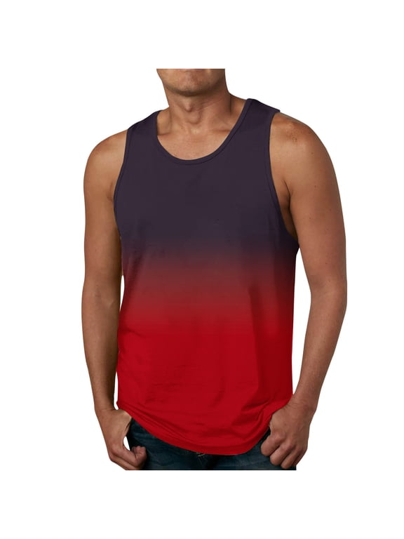 Mens Plus Size Tank Tops Casual Summer Tee Shirt Athletic Workout Jersey Gradient Sleeveless Tank Top