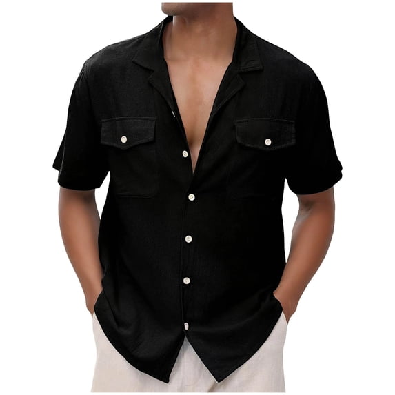 Alkepwun Mens Shirts Solid Color Button Down Notched Collar 2 Pocket Short Sleeve Shirt Casual Lightweight Breathable Plus Size Business Tops