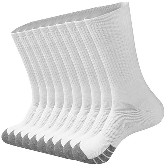 Alkepwun Mens Socks 5PC Solid-Color Cotton Thick Breathable Anti-Slip Running Sports Long Socks Soft Comfortable Moisture-Wicking Cushioned Durable Workout Socks