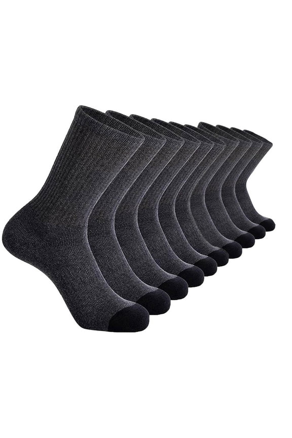 Mens Socks 5PC Solid-Color Cotton Thick Breathable Anti-Slip Running Sports Long Socks Soft Comfortable Moisture-Wicking Cushioned Durable Workout Socks