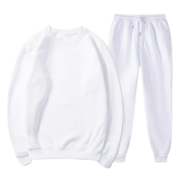 Alkepwun Mens Sweat Suit Solid-Color Crewneck Hoodless Sweatshirt Elastic Waistband Drawstring Cuffed Legs Belted Long Pants Windproof Outdoor Sports Cycling Comfortable Breathable Homewear Suits