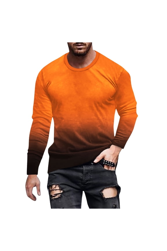 Mens Sweater Casual Soft Vintage Gradient Crew Neck Long Sleeve Pullover Top Loose Fit Comfor Sweat Wicking Golf Work Shirts