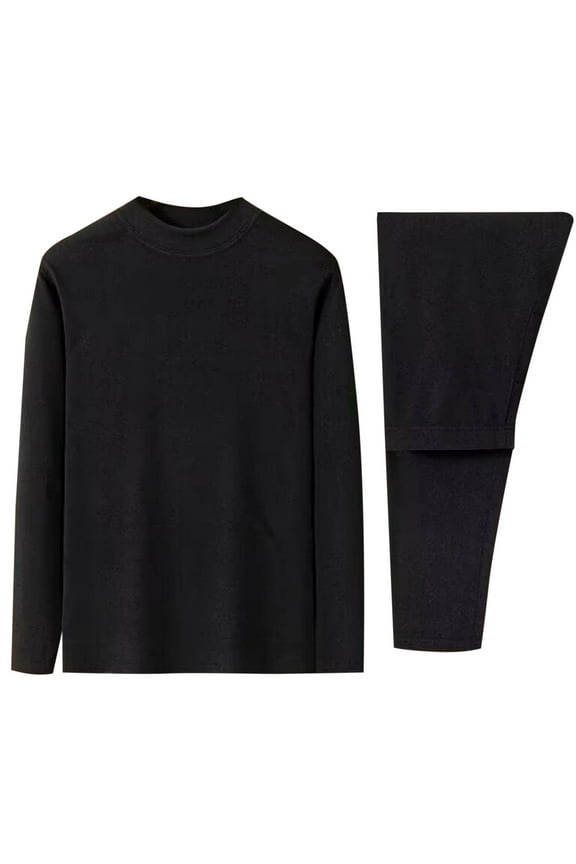 Mens Thermal Underwear Set Solid Color Half-Collar Long Sleeve Lightweight Top and Pants Warmer Set Windproof Soft Comfortable Fleece Seamless Base Layer Set for Winter