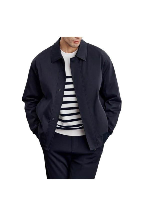 Mens Winter Coats Lightweight Solid Color Lapel Zipper Windbreaker Outwear Classic Long Sleeve Button Up Golf Jacket with Pockets Hoodless Loose Casual Outdoor Sports Jacket