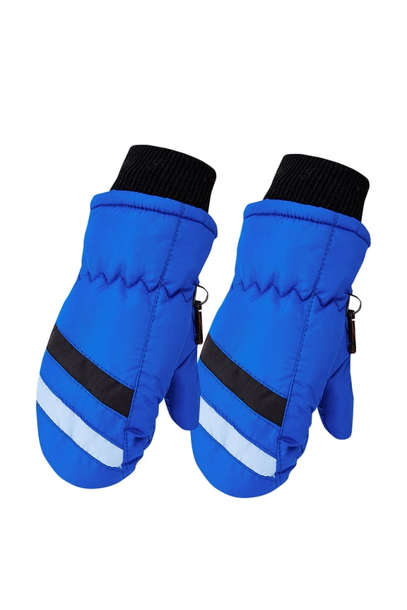 Mittens for Kids Fleece Lined Thickened Warm Waterproof Ski Mitts with Printed Pattern Comfortable Outdoor Cold Resistant Ribbed Cuff Gloves Anti Slip Wear Resistant Connecting Buckle Glove