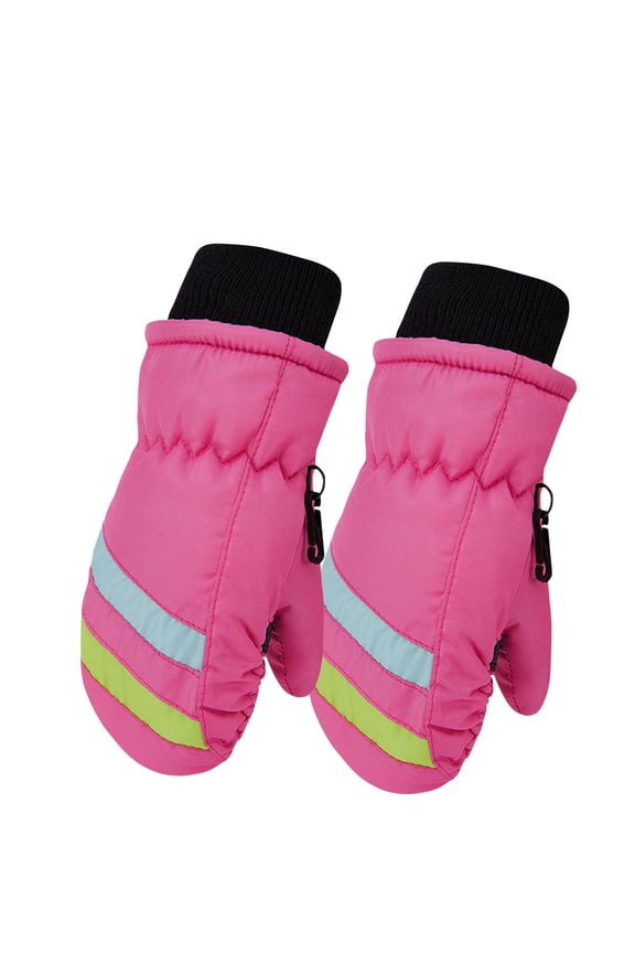 Mittens for Kids Fleece Lined Thickened Warm Waterproof Ski Mitts with Printed Pattern Comfortable Outdoor Cold Resistant Ribbed Cuff Gloves Anti Slip Wear Resistant Connecting Buckle Glove