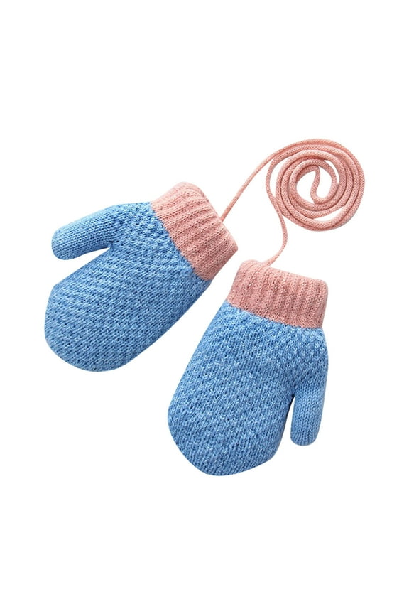 Mittens for Toddlers 1-3 Winter Color Block Knit Pineapple Pattern Neck Wraparound Mitts Fleece Lined Thickened Outdoor Skiing Cold Weather Gloves Soft Comfortable Cute Breathable Warm Glove