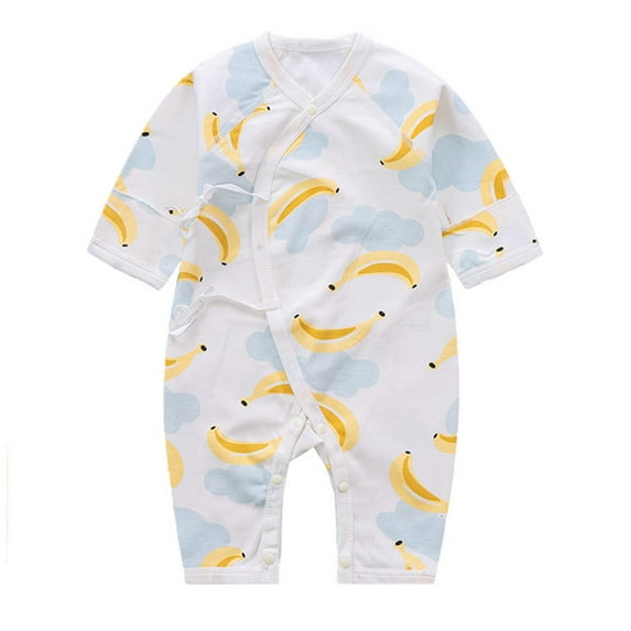 Alkepwun Newborn Baby Girl Romper Cute Banana Print Jumpsuit Baby Girl Clothes 3/4 Sleeve Wrap Bodysuit for Infant Baby One-Piece Romper