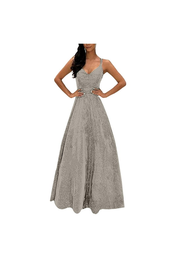 Night Gowns Women Sexy V Neck Spaghetti Straps Sequin Dresses A-Line Hem Maxi Ball Gowns Wedding Guest Dress