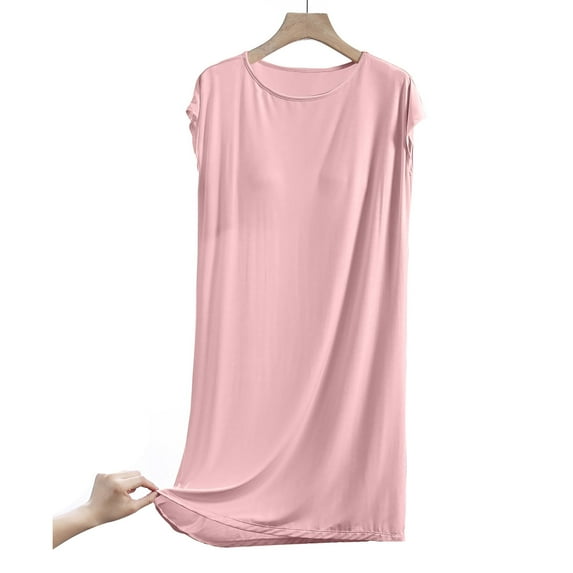Alkepwun Nightgowns for Women Summer Lightweight Cap Sleeve Sleepshirt Short Sleeve Nightshirt Crew Neck Plain Pajama Dress with Built in Bra