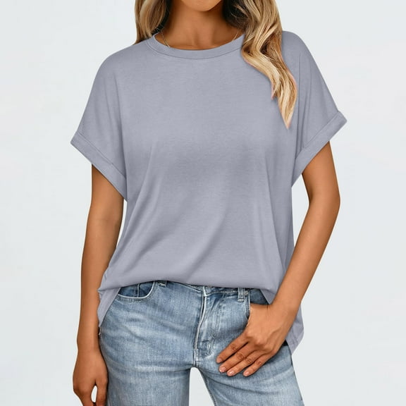 Alkepwun Oversized Tshirts for Women Short Sleeve Summer Tops Trendy Plus Size Business Casual Blouse Crewneck Loose Fit Basic Tees