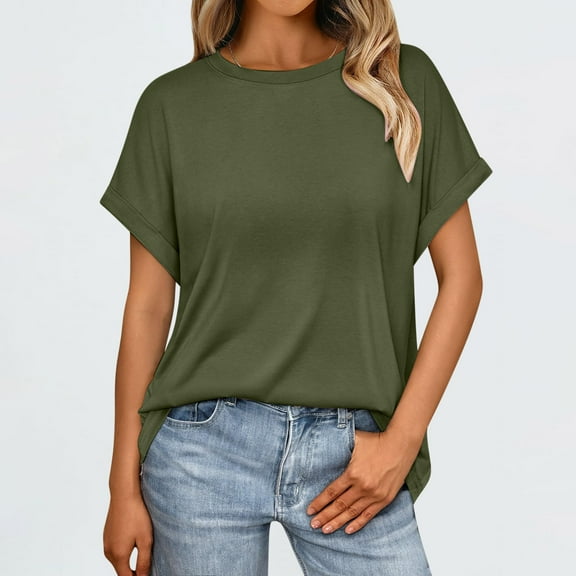 Alkepwun Oversized Tshirts for Women Short Sleeve Summer Tops Trendy Plus Size Business Casual Blouse Crewneck Loose Fit Basic Tees
