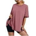 thumbnail image 1 of Alkepwun Oversized Tshirts for Women Summer Plus Size Tops Loose Fit Crewneck Tees Side Split Workout Gym Shirts Tops, 1 of 5