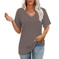 thumbnail image 1 of Alkepwun Oversized Tshirts for Women Summer V Neck Rolled Short Sleeve Pocket Tops Casual Loose Basic Tee Shirts, 1 of 5