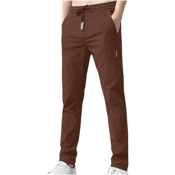 Alkepwun Pants for Men Solid Color Elastic Waistband Drawstring Straight-Leg Pants Casual Relaxed Fit Lightweight Cozy Breathable Beach Yoga Trousers