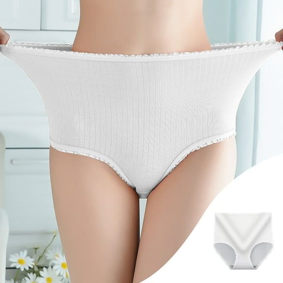 Alkepwun Period Underwear for Women Heavy Flow High Waisted Menstrual Panty Absorbency Ribbed Cotton Panties on Clearance