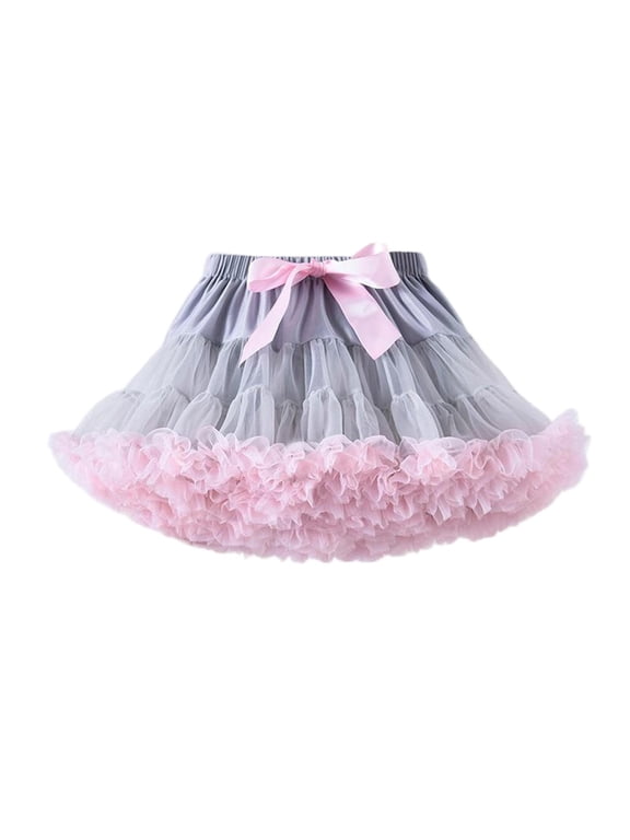 Petticoat for Girls Multi-Layered Pleated Tulle Tutu Skirt Thin Comfort Flowing Elastic Waist Bow Puffy Ballet Dance Party Cosplay Short Skirt
