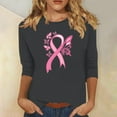 thumbnail image 1 of Alkepwun Pink Ribbon Shirts for Women Breast Cancer Awareness T Shirts 3/4 Sleeve Crew Neck Pullover Tops, 1 of 4