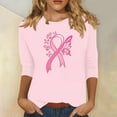 thumbnail image 1 of Alkepwun Pink Ribbon Shirts for Women Breast Cancer Awareness T Shirts 3/4 Sleeve Crew Neck Pullover Tops, 1 of 4