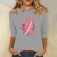 thumbnail image 1 of Alkepwun Pink Ribbon Shirts for Women Cancer Survivor Pink Ribbon T-shirt Inspirational 3/4 Sleeve Graphic Tees Tops, 1 of 4