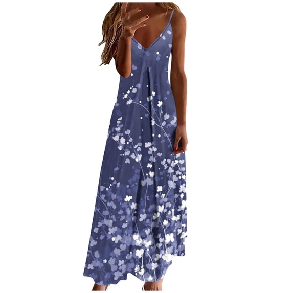 Alkepwun Plus Size Dresses Women's Sleeveless V-Neck Adjustable Spaghetti Strap Bohemian Print Maxi Dress Casual Summer Boho A-Line Hem Flowing Long Sundresses