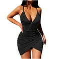 thumbnail image 1 of Alkepwun Plus Size Dresses for Curvy Women Sexy Deep V Neck Sleeveless Satin Ruched Open Back Bodycon Cami Mini Party Dress, 1 of 4