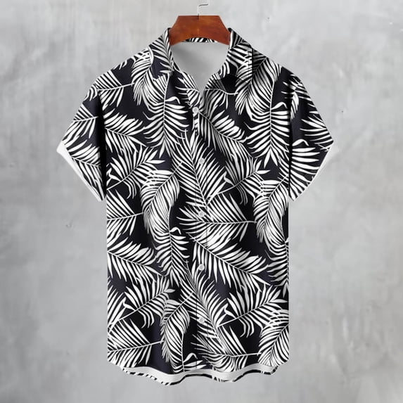 Alkepwun Plus Size Hawaiian Shirt for Men Casual Lapel Collared Short Sleeve Button Down Shirts Summer Beach Vacation Tropical Print Aloha Shirt on Clearance