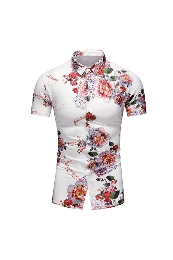 Plus Size Mens Golf Shirt Mens Tropical Print Hawaiian Shirt Slim Fit Short Sleeve Casual Button Down Floral Shirt Summer Beach Shirts on Clearance