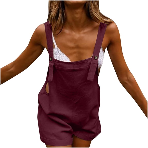 Alkepwun Plus Size Overalls Cotton Casual Comfort Breathable Short Bib Shortalls Summer Sleeveless Adjustable Straps Rompers with Pockets