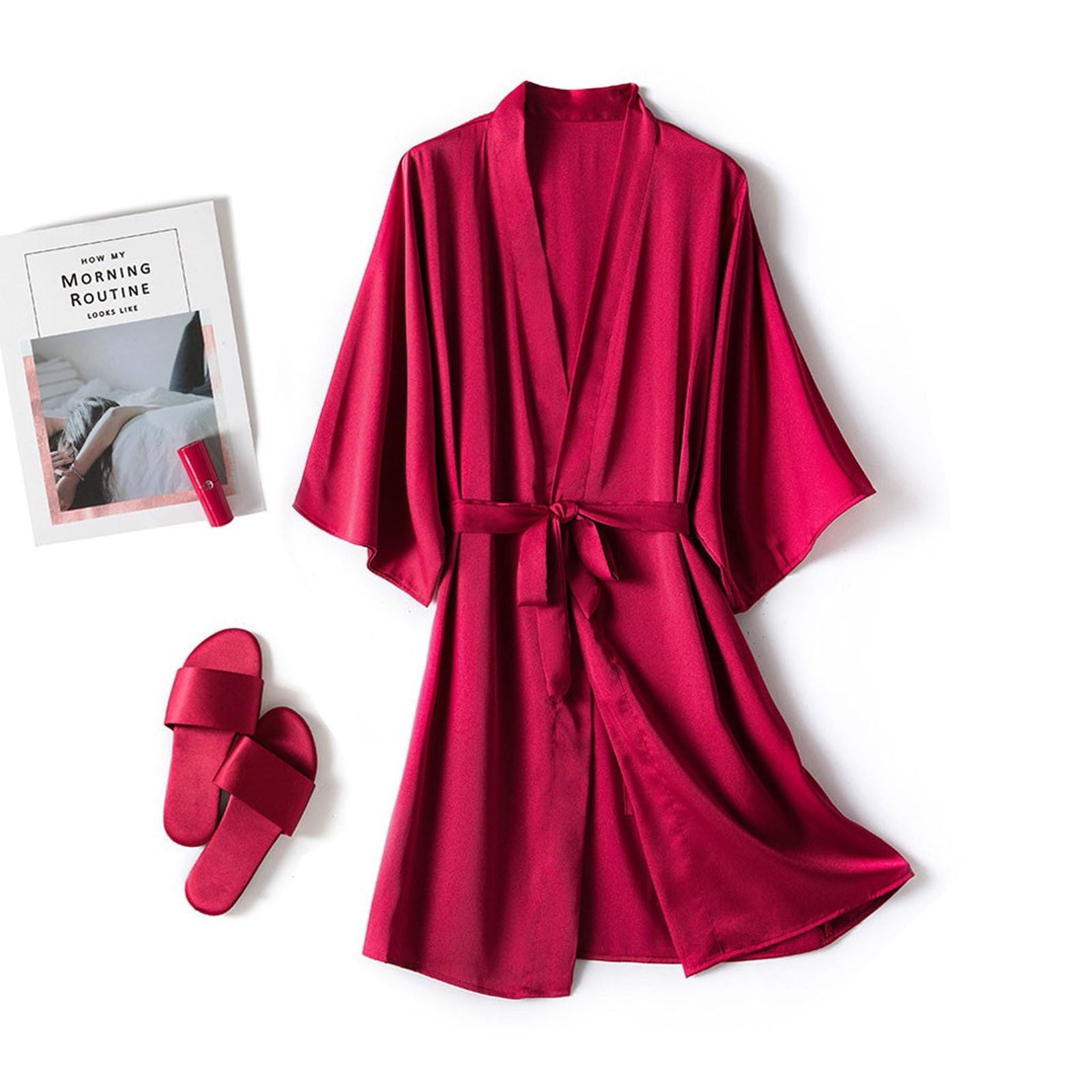 Fit Robe Alkepwun Plus Size Robes for Women Sexy Satin Lingerie Sleepwear 3/4 ...