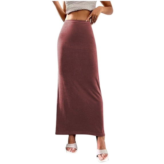Alkepwun Plus Size Skirts Solid-Color Casual High-Waisted Side-Slit Bodycon Midi Dress Lightweight Soft Comfortable Breathable Elegant Business Skirt