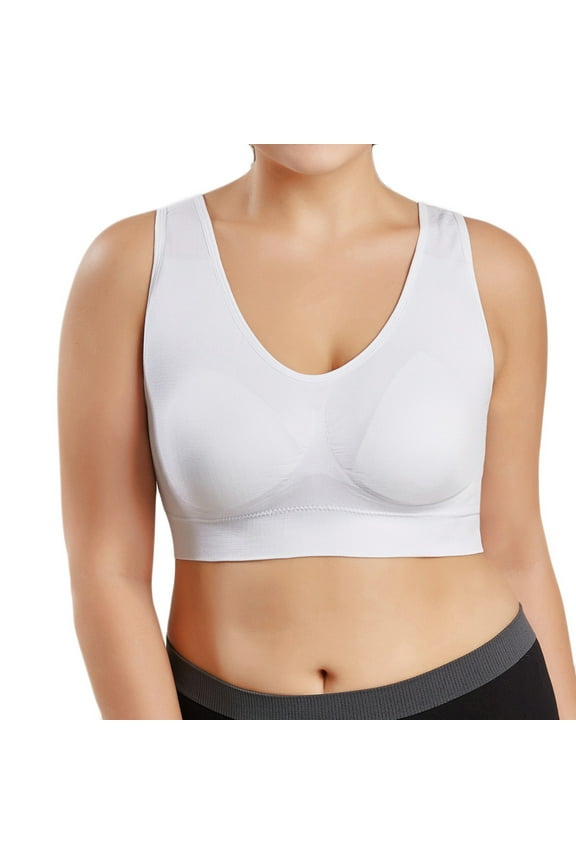 Plus Size Sports Bra Solid Color Ultra-Thin Cozy Wireless Full Cup Pullover Tank Top Seamless High Support Large Bust Padded Yoga Workout Bras