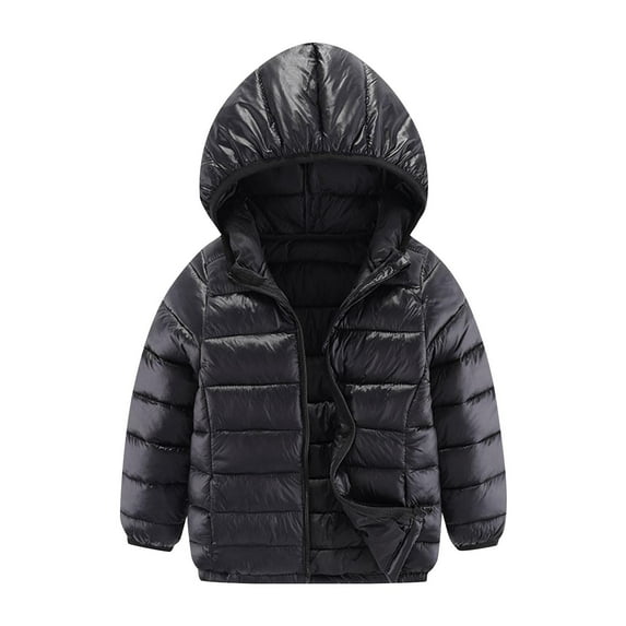 Alkepwun Puffer Coat Kids' Solid-Color Lightweight Pockets Zipper Down Jacket Long-Sleeve Hooded Windproof Warm Padded Coat Outdoor Skiing Travel Jacket Casual Versatile Foldable Jackets
