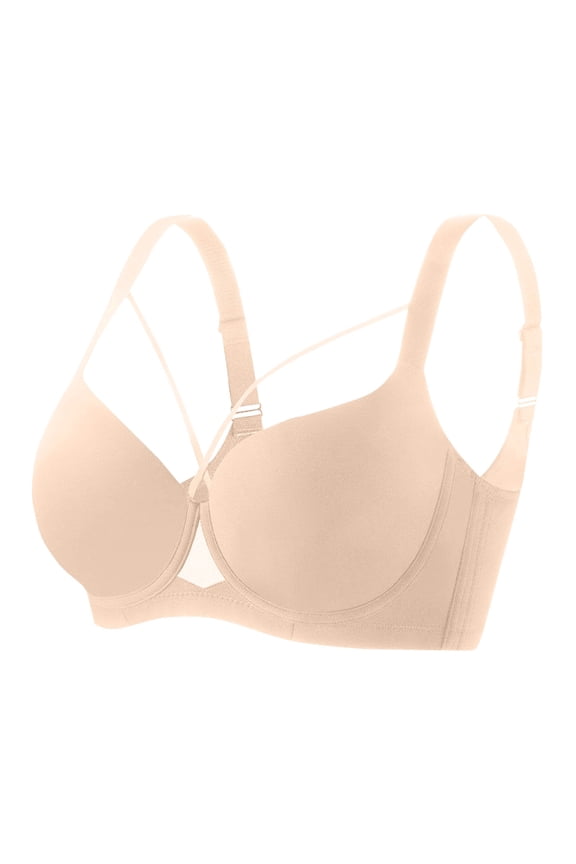 Push up Bra Women Front Crossed Straps Sexy Solid Color Wire-Free Bras Back Three-Row Hooks Closure Soft Breathable Everyday Underwear