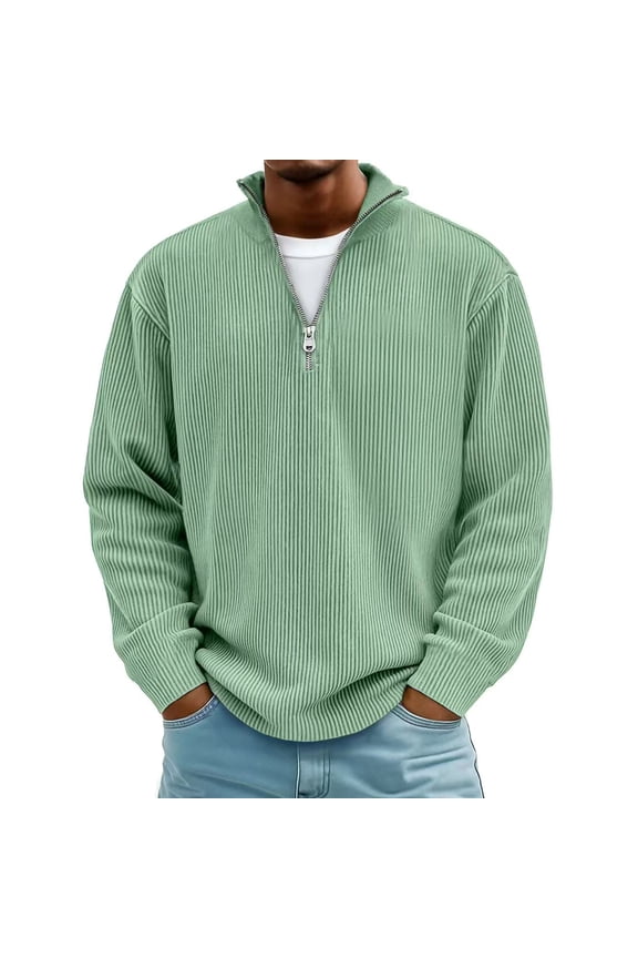 Quarter Zip Pullover Men Casual Long Sleeve Ribbed Knit Stand Collar Pullovers Sweaters Loose Plus Size Lightweigh Texture Tops