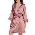 thumbnail image 1 of Alkepwun Robes for Women - Satin Bridesmaid Robes with Lace Detail - Silky Belted Wedding Prep Robes, 1 of 7
