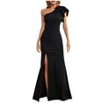 thumbnail image 1 of Alkepwun Ruffle One Shoulder Dresses for Women Sexy Long Formal Gown High Waist Split Guest Party Maxi Dress, 1 of 6