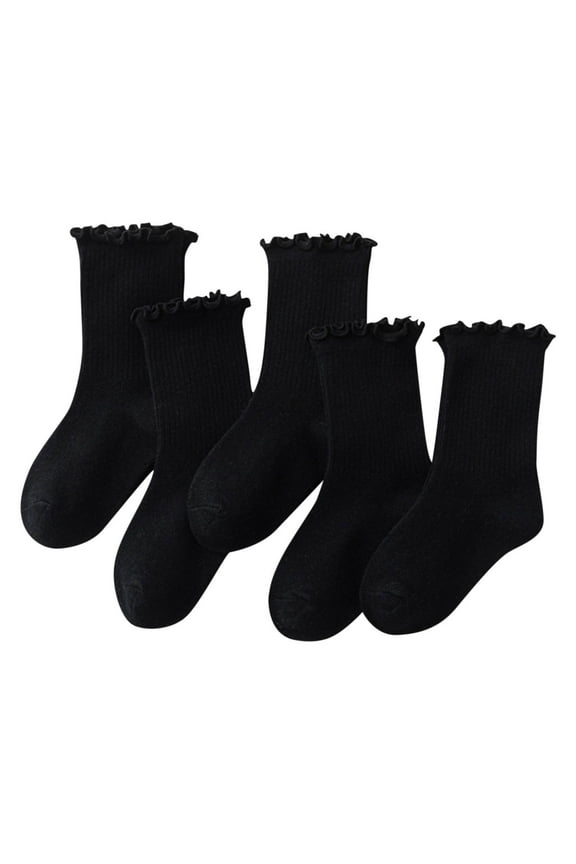 Ruffle Socks for Girls 5-Piece Cotton Knit Ribbed Mid-Calf Socks Comfortable Breathable Warm Socks Formal School Uniform Socks Cute Casual Uniform Socks