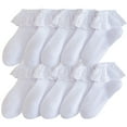thumbnail image 1 of Alkepwun Ruffle Socks for Girls 10 Pairs Cute White Frilly Lace Trim Princess Dress Socks Kids Cotton School Ankle Socks Toddler Daily Wear 3-16Years, 1 of 8