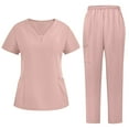 thumbnail image 1 of Alkepwun Scrub Sets for Woman Solid Stretch Moisture Wicking Nurse Uniform Short Sleeve V Neck Pockets Nurse Workwear and Elastic Waistband Straight-Leg Pants, 1 of 3