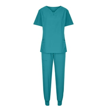 Alkepwun Scrubs for WomenSet Two Piece Nurse Uniform Jogger Suit Stretch Top & Pants with Multi Pockets for Nurse Medical Workwear
