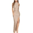 thumbnail image 1 of Alkepwun Sexy Bow Halter Sequin Dress for Women Sparkly High Slit Dress Bodycon Backless Maxi Birthday Party Cocktail Dresses Prom Gown, 1 of 1