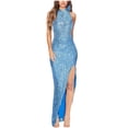 thumbnail image 1 of Alkepwun Sexy Bow Halter Sequin Dress for Women Sparkly High Slit Dress Bodycon Backless Maxi Birthday Party Cocktail Dresses Prom Gown, 1 of 2