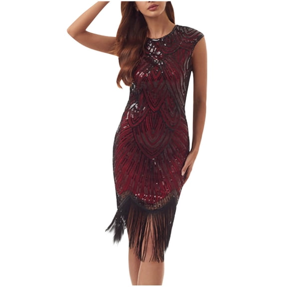 Alkepwun Sexy Dresses for Women Round Neck Sleeveless Sequined Fringe Mini-Dress Latin Dance Dresses Club Night Out Dress, Cocktail Dresses for Women