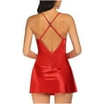 thumbnail image 1 of Alkepwun Sexy Lingerie for Women Satin Nightgown Criss Cross Backless Lace Babydoll Teddy Silky Sleepwear V Neck Cami Mini Nightdress, 1 of 7