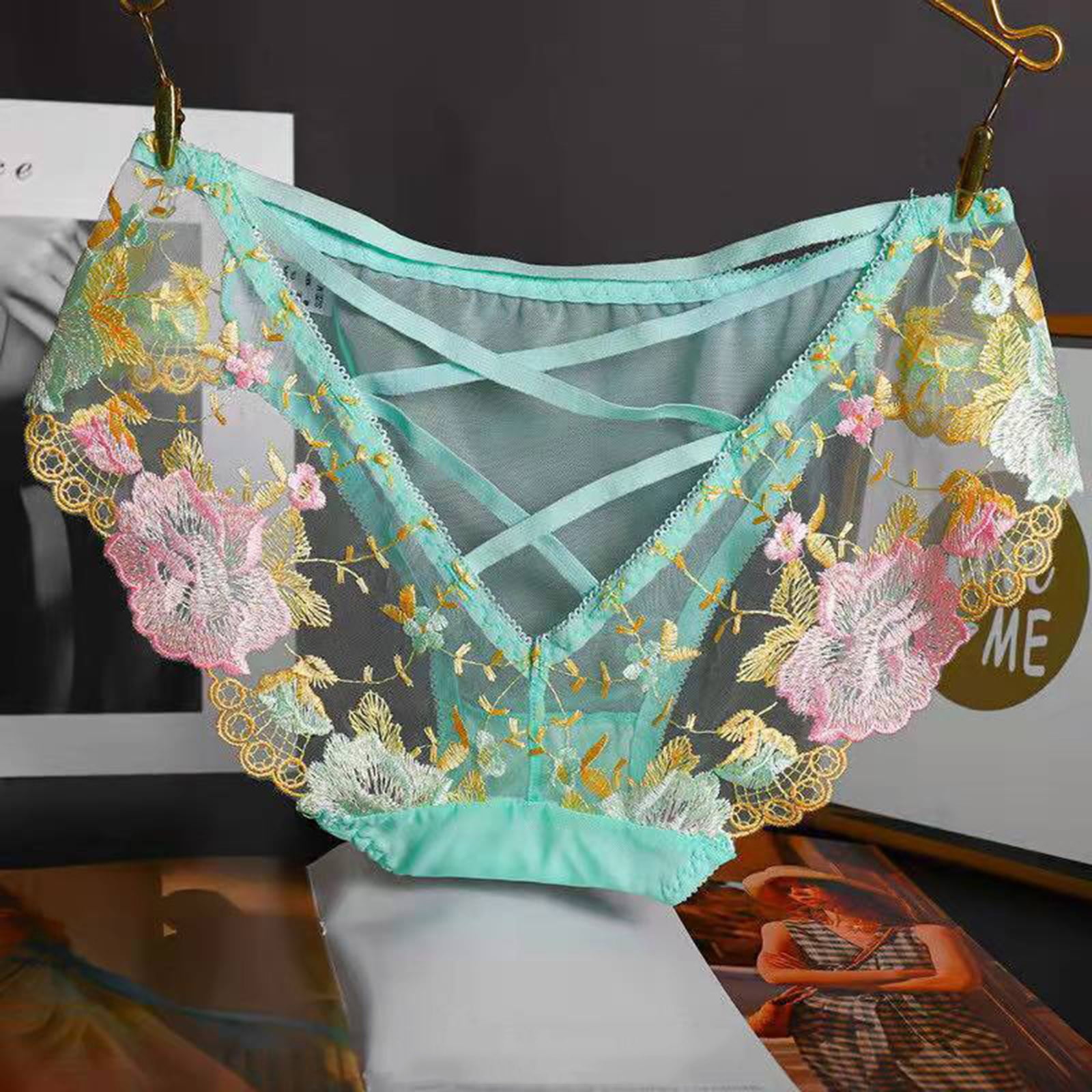 Alkepwun Sexy Underwear for Women High Waisted Lace Panties Mesh Embroidery Rose Full Coverage