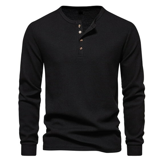 Alkepwun Shirts for Men Henley Long Sleeve Waffle Weave Half-Button Pullover Top Lightweight Breathable Cozy Soft Slim Fit Casual Tops
